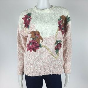 Needless & Yarn Size M Pink Floral Sweater